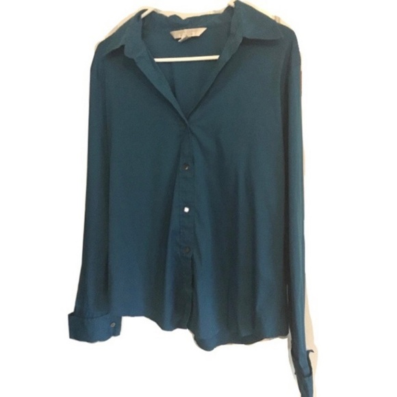 Casual Corner Structured Blue/Teal Stretch Shirt - Picture 2 of 7